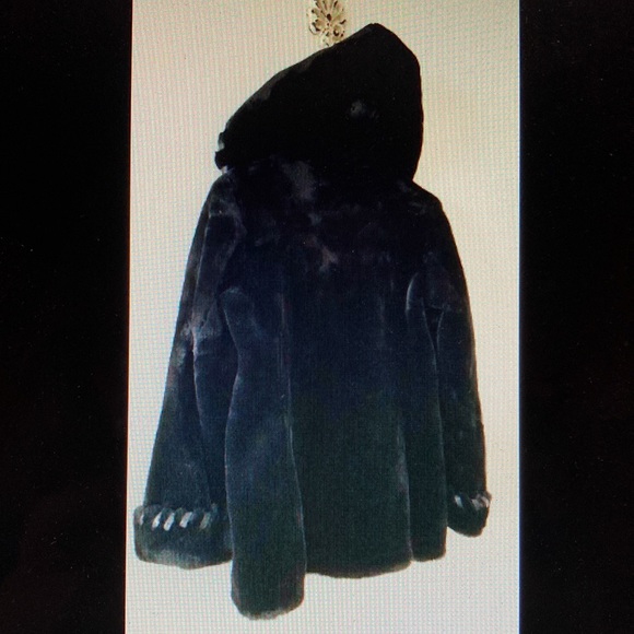 NWOT - Jones New York Ladies Black Hooded Faux Fur Woven Trim Coat - Sz M* - Picture 11 of 15